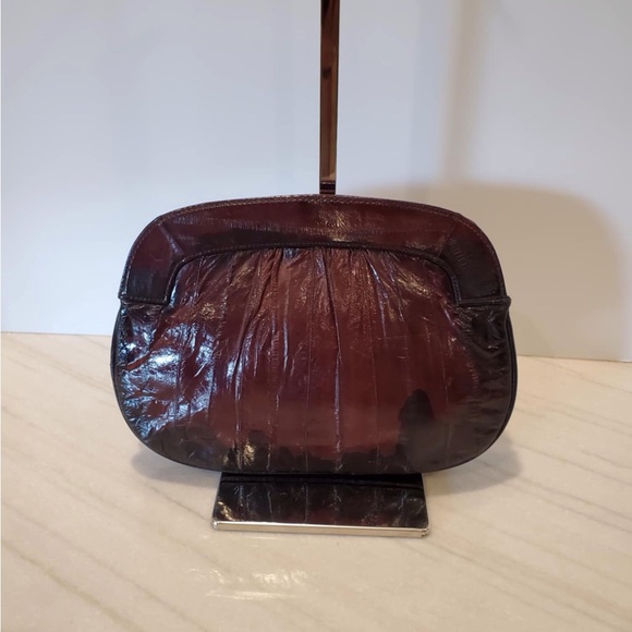 Vintage Dark Brown Genuine Eel Skin Leather Clutch Convertible Shoulder Bag - Picture 4 of 9